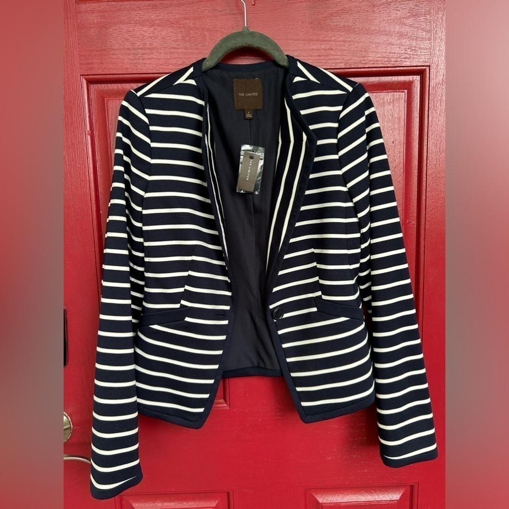 New The Limited S navy striped blazer office siren coastal Corpcore sailor